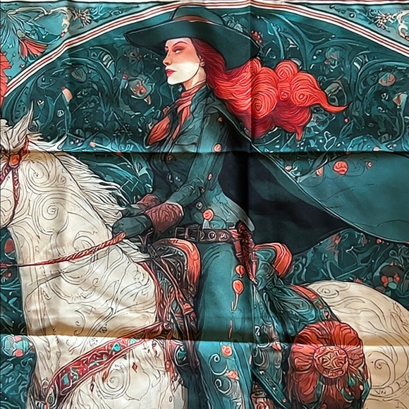 White Horse Western Cowgirl Horse Print Square Scarf - Picture 2 of 9